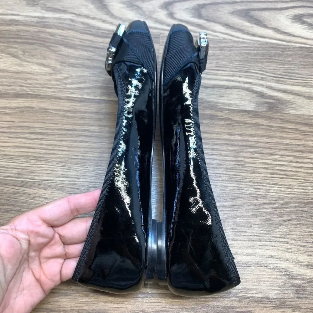 Juicy Couture ABBOTT‎ Black Patent Leather CRYSTAL JEWELED Flats Shoes 8.5 M